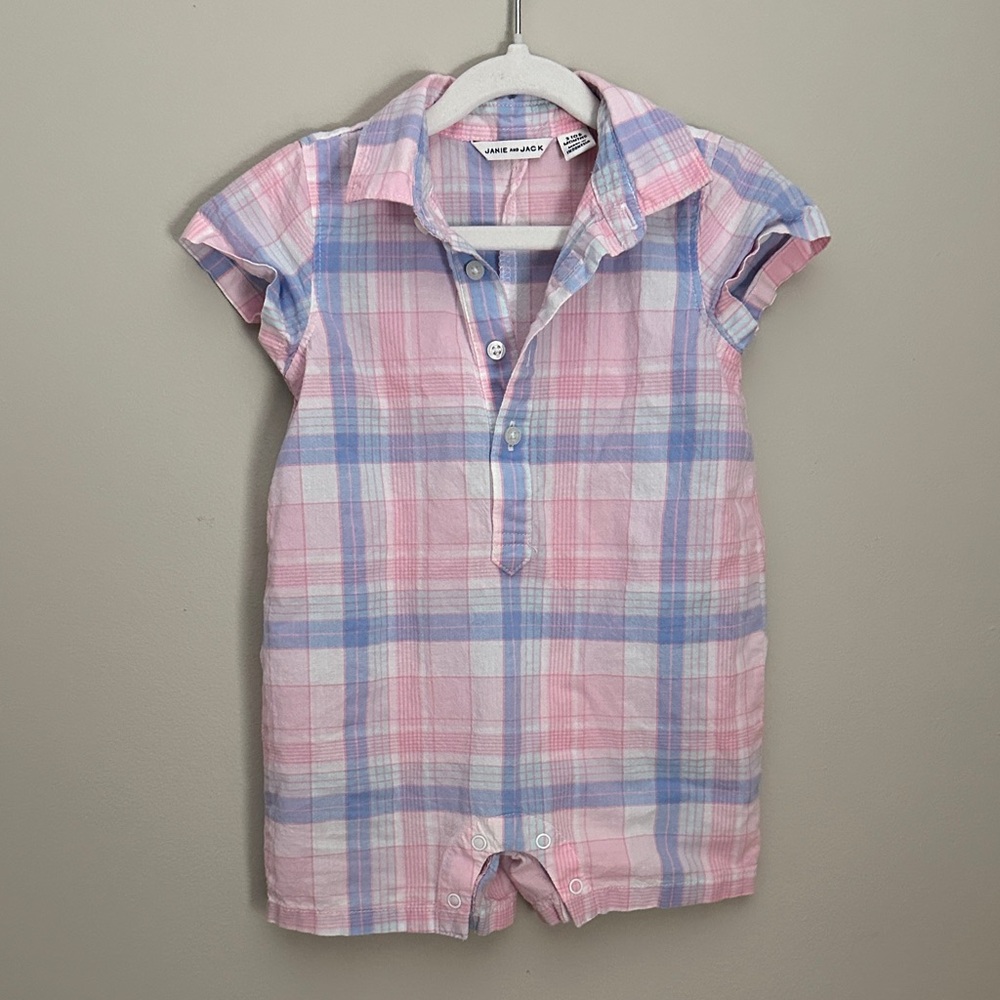Janie and Jack Pink and Blue Plaid Romper